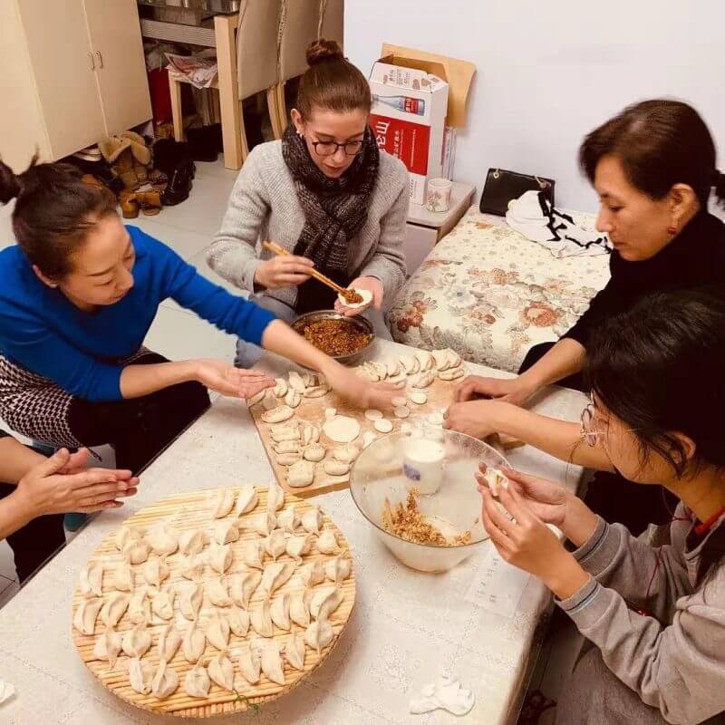 Making Jiaozi with our Homestay families